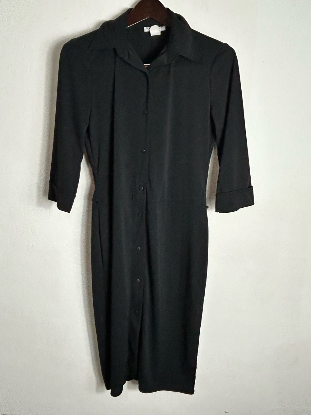 Rampage Black Midi Shirt Dress with Cuffed Sleeves